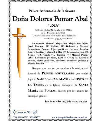 Doña Dolores Pomar Abal (02/05/20269