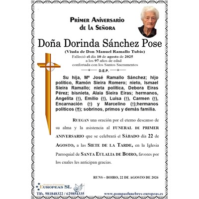 Doña Dorinda Sánchez Pose (22/08/2026)