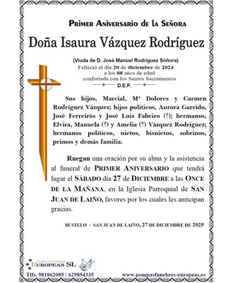 Doña Isaura Vázquez Rodríguez (27/12/2025)