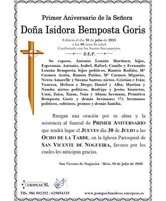 Doña Isidora Bemposta Goris (30/07/2026)