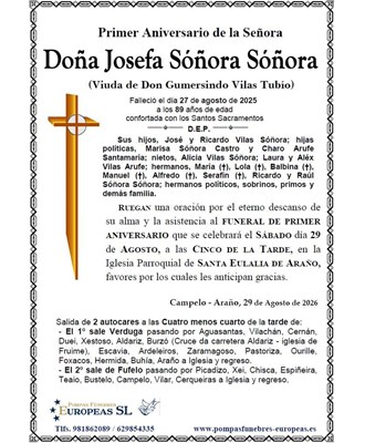 Doña Josefa Sóñora Sóñora (29/08/2026)