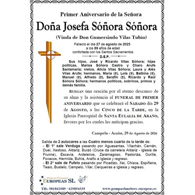 Doña Josefa Sóñora Sóñora (29/08/2026)