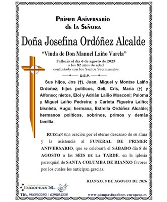 Doña Josefina Ordóñez Alcalde (08/08/2026)