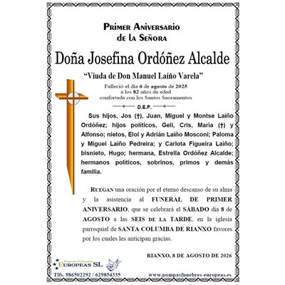 Doña Josefina Ordóñez Alcalde (08/08/2026)