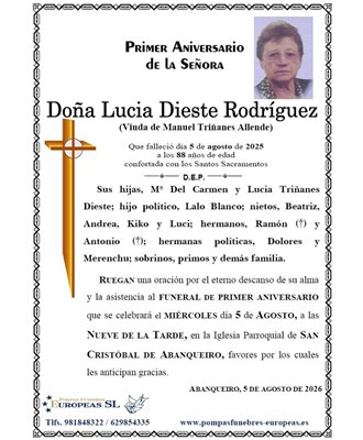 Doña Lucia Dieste Rodríguez (05/08/2026)