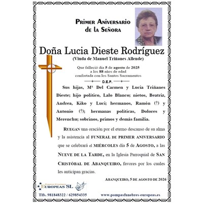Doña Lucia Dieste Rodríguez (05/08/2026)