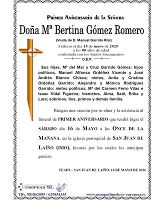 Doña Mª Bertina Gómez Romero (16/05/2026)