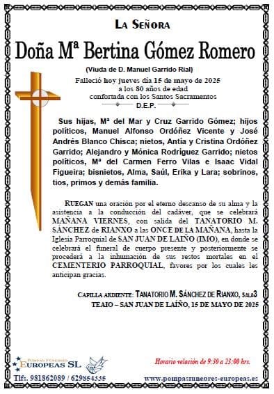 Foto principal Doña Mª Bertina Gómez Romero