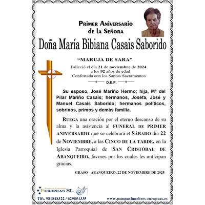 Doña Mª Bibiana Casais Saborido (22/11/2025)