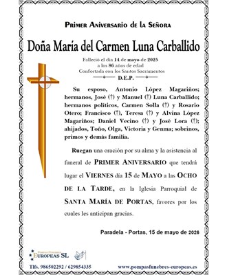 Doña Mª del Carmen Luna Carballido (15/05/2026)