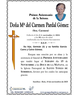 Doña Mª del Carmen Pardal Gómez (15/11/2025)