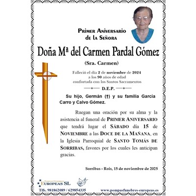 Doña Mª del Carmen Pardal Gómez (15/11/2025)