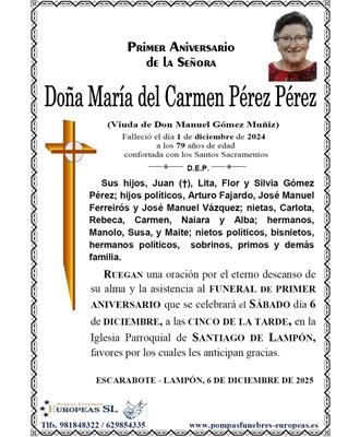 Doña Mª del Carmen Pérez Pérez (06/12/2025)