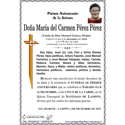 Doña Mª del Carmen Pérez Pérez (06/12/2025)