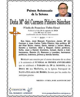 Doña Mª del Carmen Piñeiro Sánchez (30/08/2025)