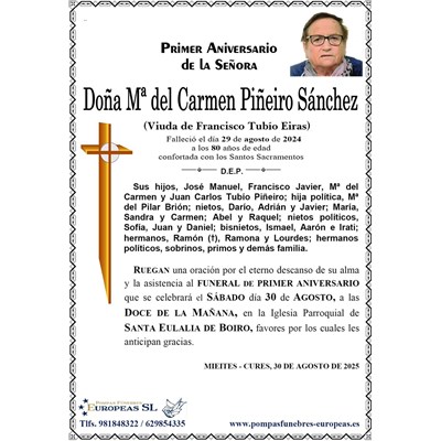 Doña Mª del Carmen Piñeiro Sánchez (30/08/2025)