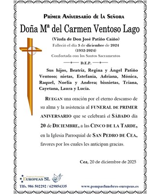 Doña Mª del Carmen Ventoso Lago (20/12/2025)