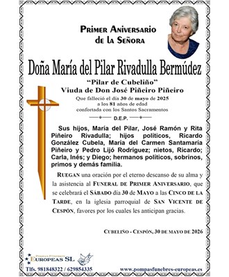 Doña Mª del Pilar Rivadulla Bermúdez (30/05/2026)