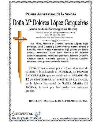 Doña Mª Dolores López Cerqueiras (12/09/2026)