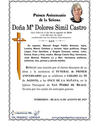 Doña Mª Dolores Simil Castro (16/08/2025)