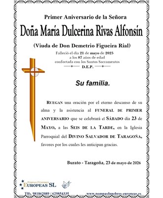 Doña Mª Dulcerina Rivas Alfonsín (23/05/2026)