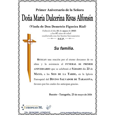 Doña Mª Dulcerina Rivas Alfonsín (23/05/2026)