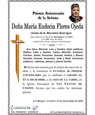 Doña Mª Eudocia Flores Ojeda (13/12/2025)