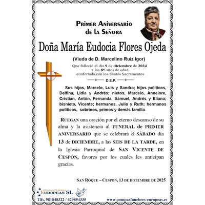 Doña Mª Eudocia Flores Ojeda (13/12/2025)