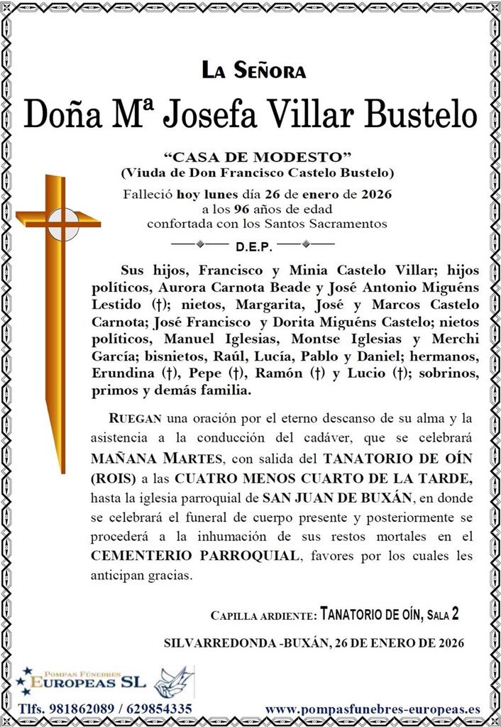 Doña Mª Josefa Villar Bustelo