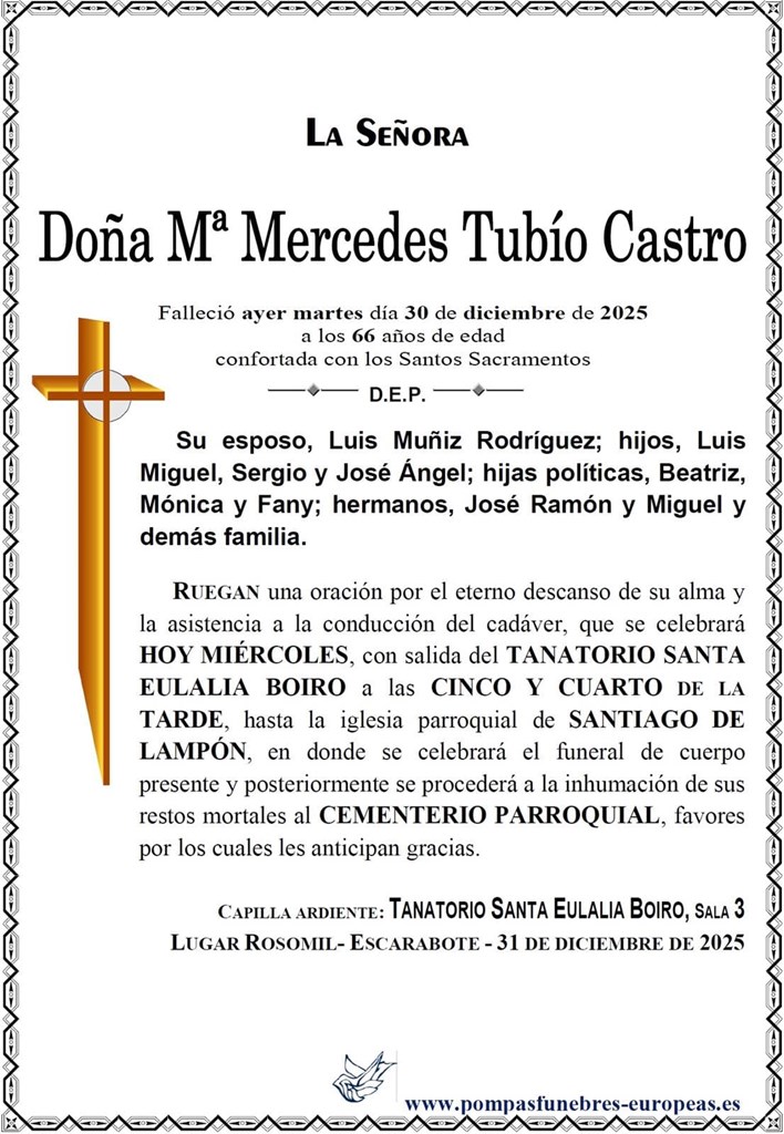 Doña Mª Mercedes Tubío Castro
