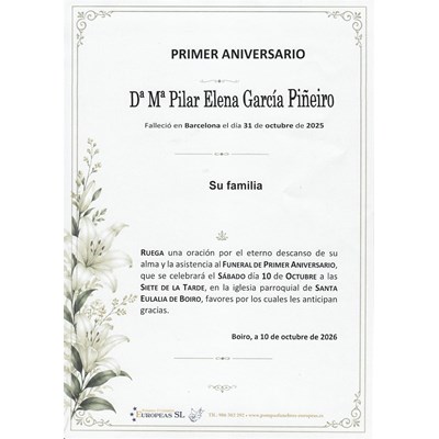 Doña Mª Pilar Elena García Piñeiro (10/10/2026)