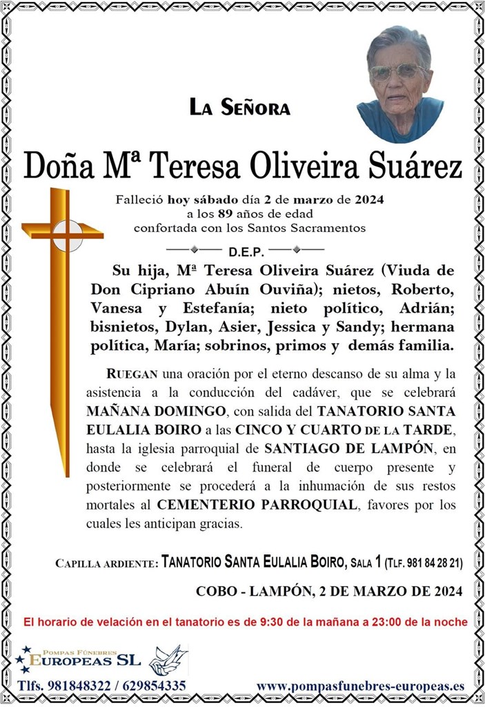 Doña Mª Teresa Oliveira Suárez