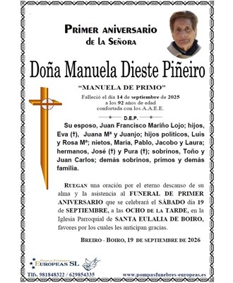 Doña Manuela Dieste Piñeiro (19/09/2026)