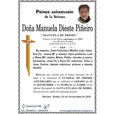 Doña Manuela Dieste Piñeiro (19/09/2026)