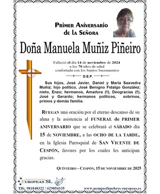 Doña Manuela Muñiz Piñeiro (15/11/2025)
