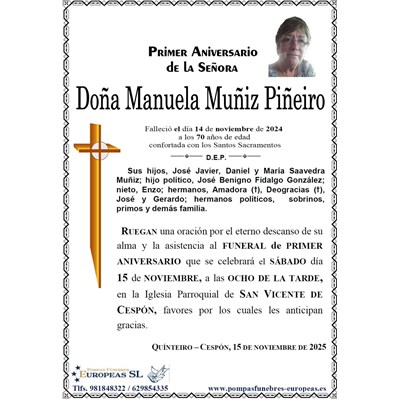 Doña Manuela Muñiz Piñeiro (15/11/2025)