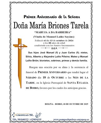 Doña María Briones Tarela (18/10/2025)