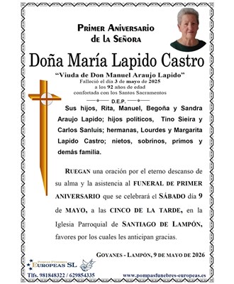 Doña María Lapido Castro (09/05/2026)