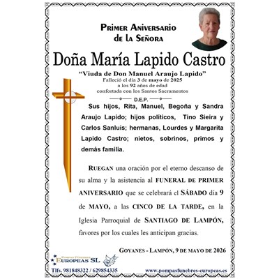 Doña María Lapido Castro (09/05/2026)