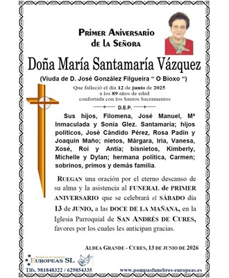 Doña María Santamaría Vázquez (13/06/2026)