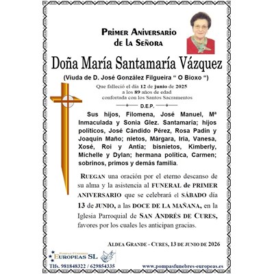 Doña María Santamaría Vázquez (13/06/2026)
