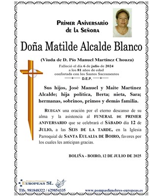 Doña Matilde Alcalde Blanco (12/07/2025)