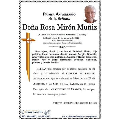 Doña Rosa Mirón Muñiz (29/08/2026)